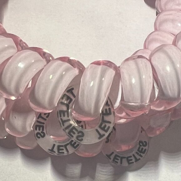 TELETIES Spiral Hair Coils Ponytail Tie Tortoise Pink Water Resistant No Crease - Picture 5 of 9